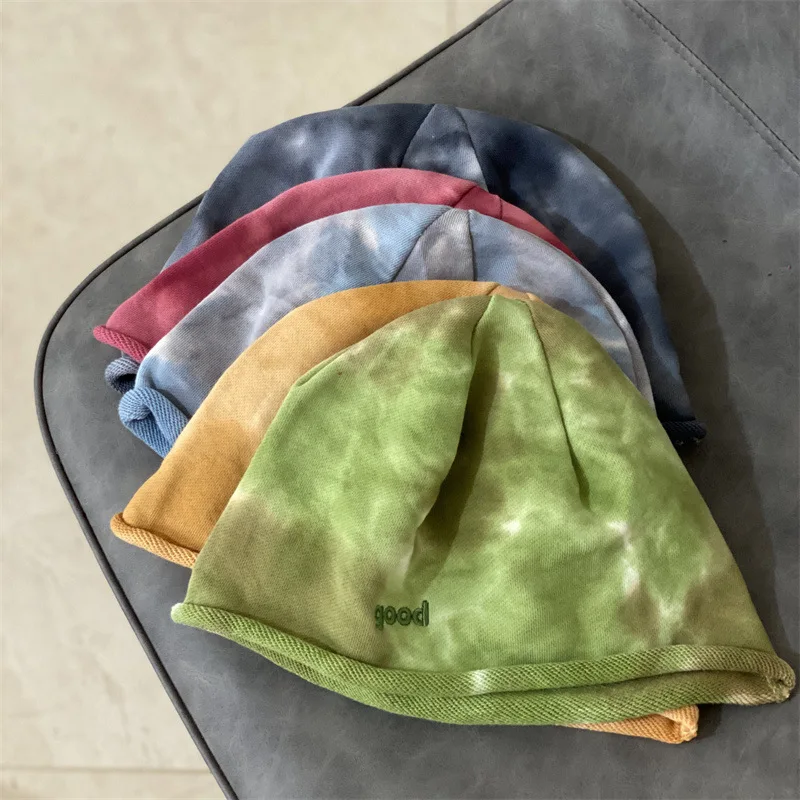 

Women's Hats Autumn and Winter Japanese All-match Fashion Pile Hats Warm Headscarves Korean Spring and Autumn Tie-dye Beanies