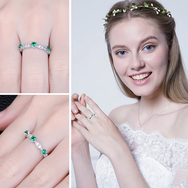 Jewelrypalace 3 Камни КРУГЛЫЙ создания Изумрудный Обручение Свадебные Кольца для Для женщин из натуральной 925 стерлингового серебра Красивые ювелирные изделия
