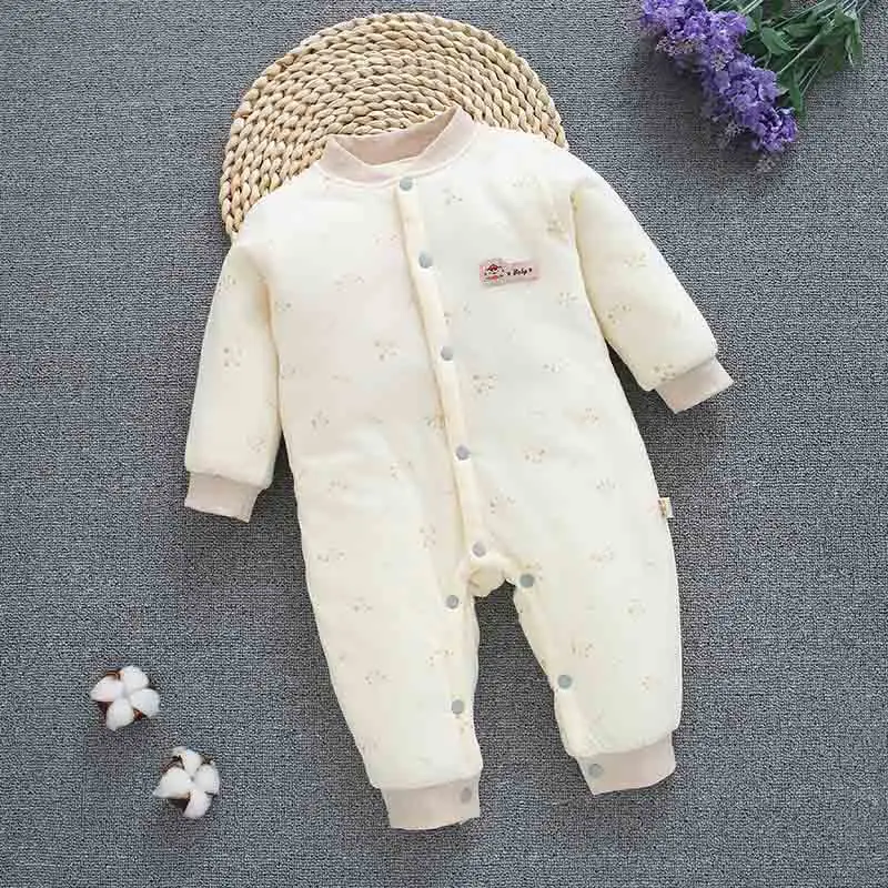 White pink Зимняя одежда для новорожденных, комбинезон с длинными рукавами для маленьких девочек и мальчиков, утепленные хлопковые детские комбинезоны, комбинезоны, костюмы CL2099 - Цвет: White pink