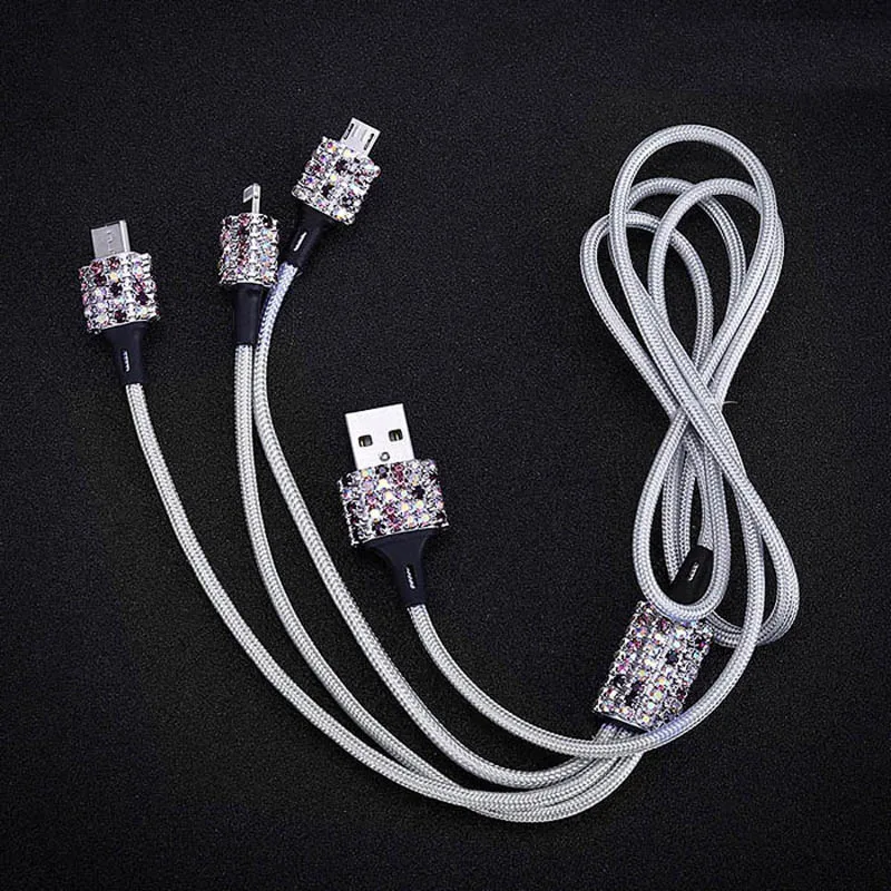 Алмазный кристалл 3 в 1 USB кабель для зарядки iPhone зарядный кабель для передачи данных type-C type-c Micro USB кабель для samsung Xiaomi провод