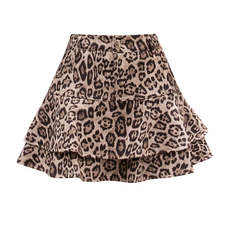 Женская плиссированная мини-юбка юбка с леопардовым принтом и высокой талией