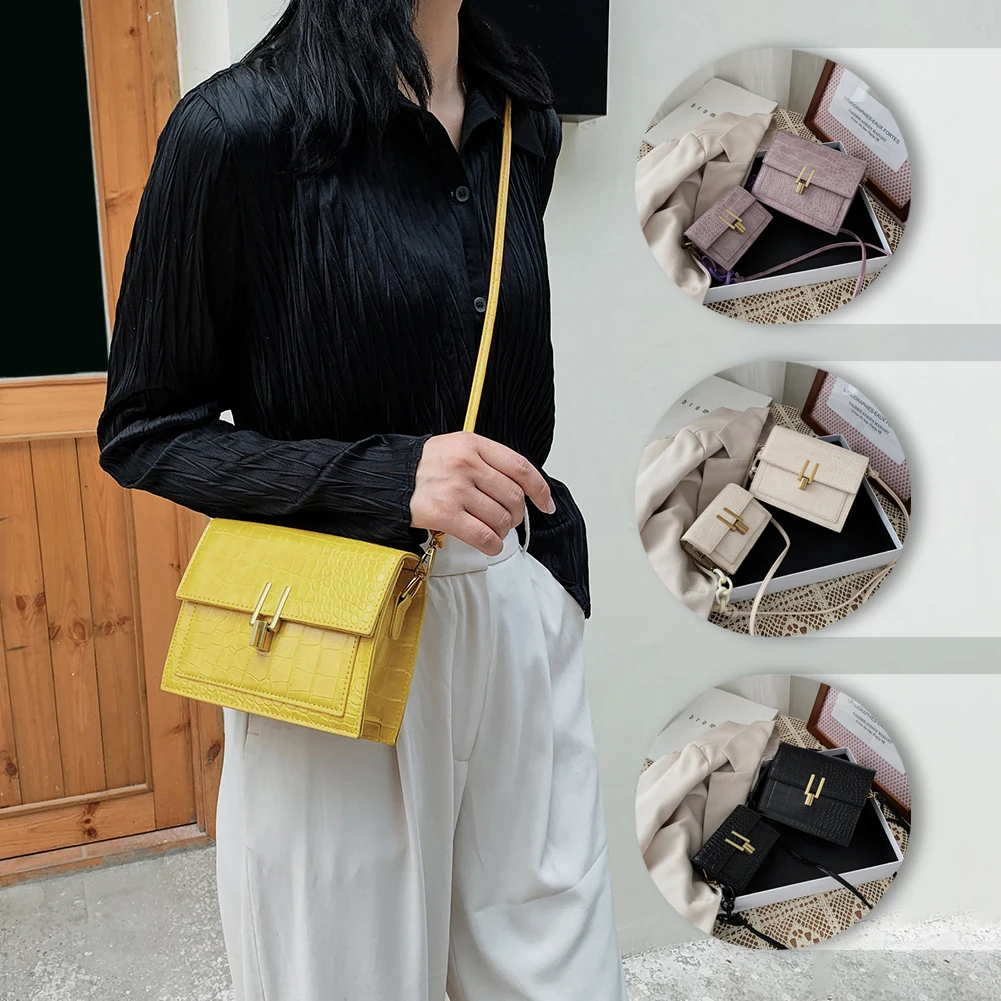 

Модная кожаная крокодиловая сумка через плечо для женщин, маленькая квадратная сумка на плечо с цепочкой, Молодежная женская сумка