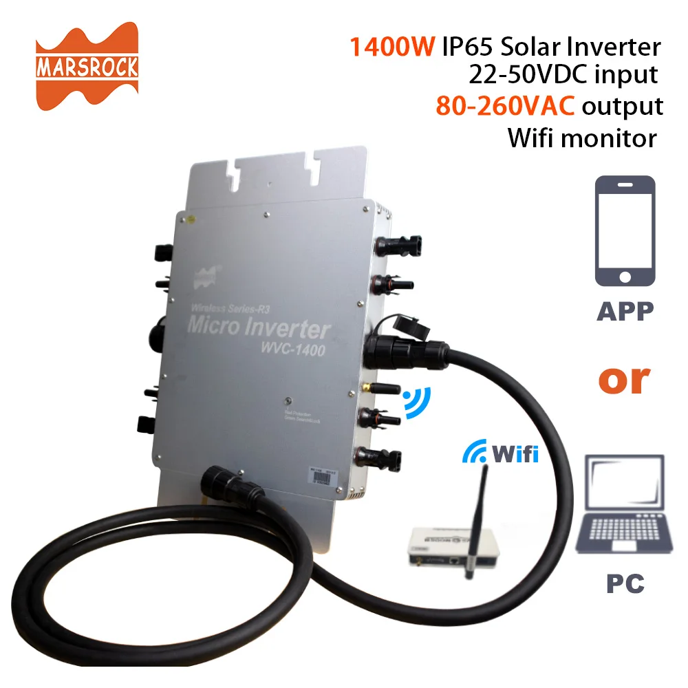 Сертификация CE, приложение и монитор ПК IP65 1400W MPPT сетка галстук микро солнечный инвертор, 22-50VDC до 80-280VAC, для 4x400W панелей макс