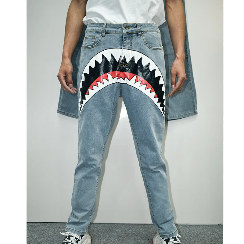 

Men's Denim Pants Pattern Printing Button Wide Leg Pants Men Jeans 2021 New Spring Autumn Fashion Casual Denim Trousers Street