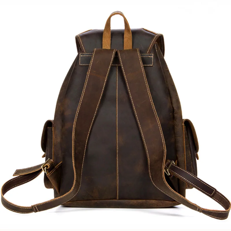 Мужской винтажный рюкзак Crazy Horse черный повседневный из натуральной воловьей