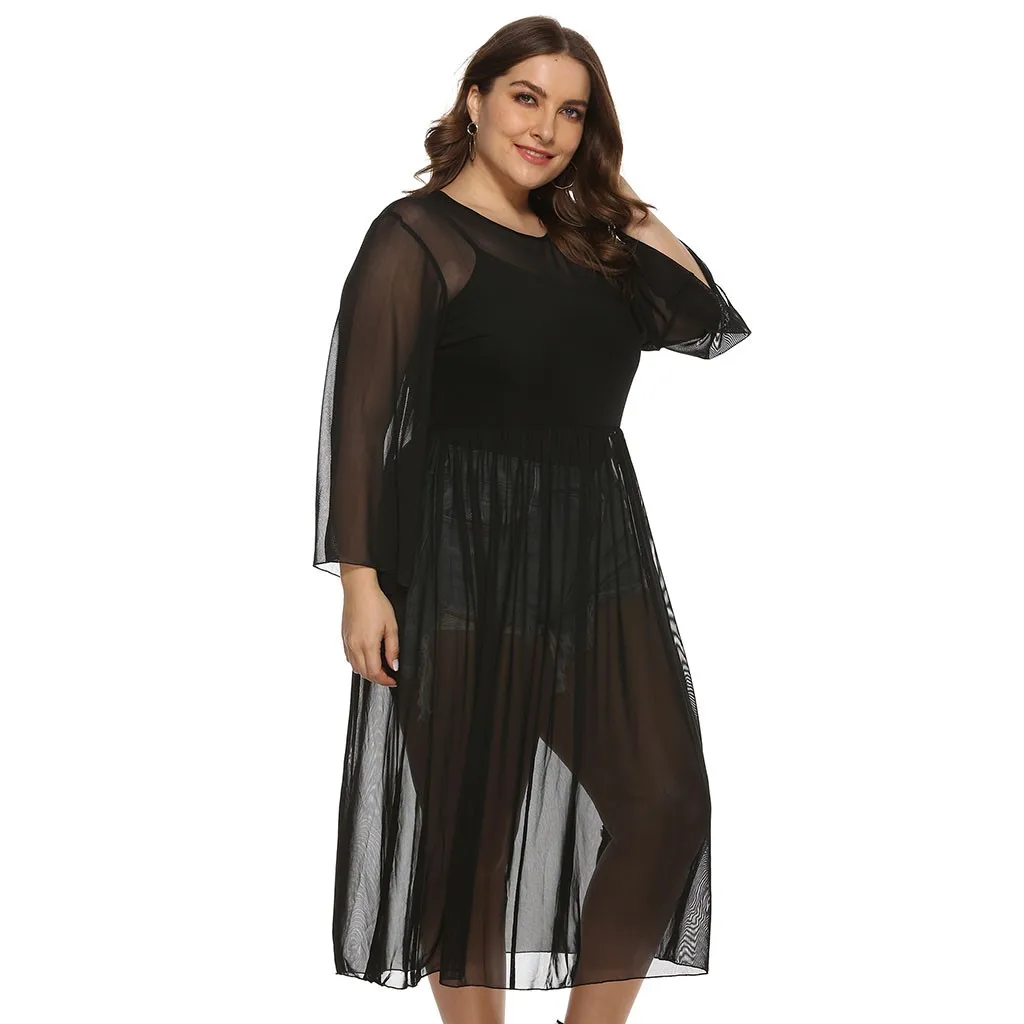 Женское сексуальное прозрачное Сетчатое платье свободного покроя с длинным