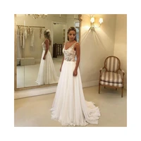 myyble deep v neck lace appliques a line wedding dresses sexy backless chiffon long bridal gowns 2021 empire wedding dress