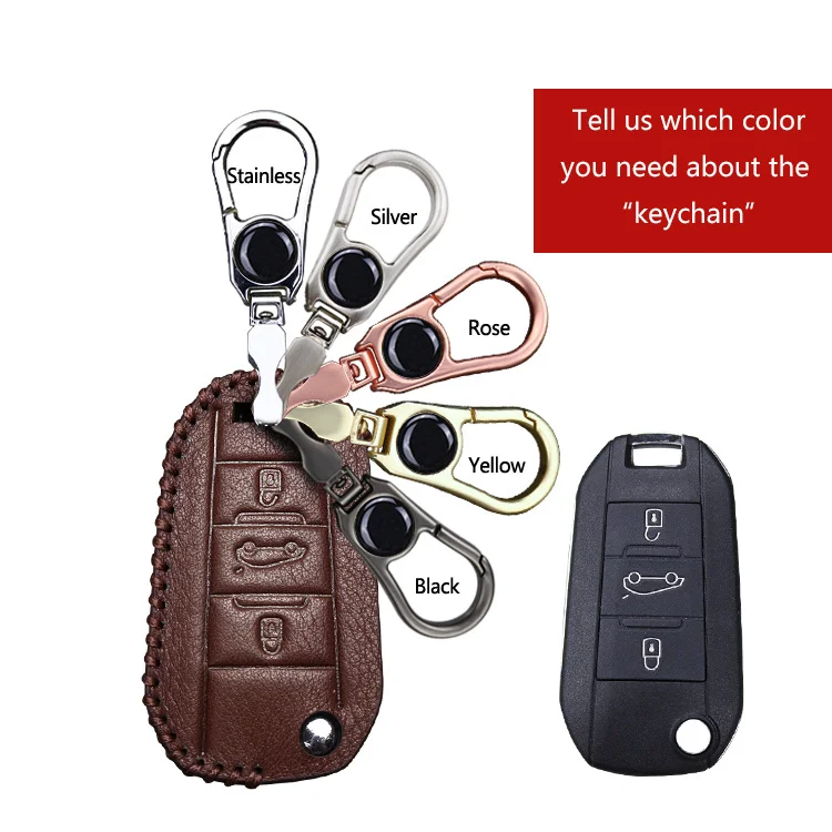 Brown Натуральная кожа ключа автомобиля чехол для peugeot 2008 5008 206 308 508 107 807 407 sw 301 трусики-боксеры с брелком-держателем для ключей аксессуары - Название цвета: Brown