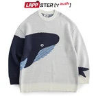 Мужской свитер LAPPSTER-Youth в стиле Харадзюку с графическим изображением синего Кита, 2022, Мужская кавайная винтажная уличная одежда, свитеры, мужской зимний корейский свитер
