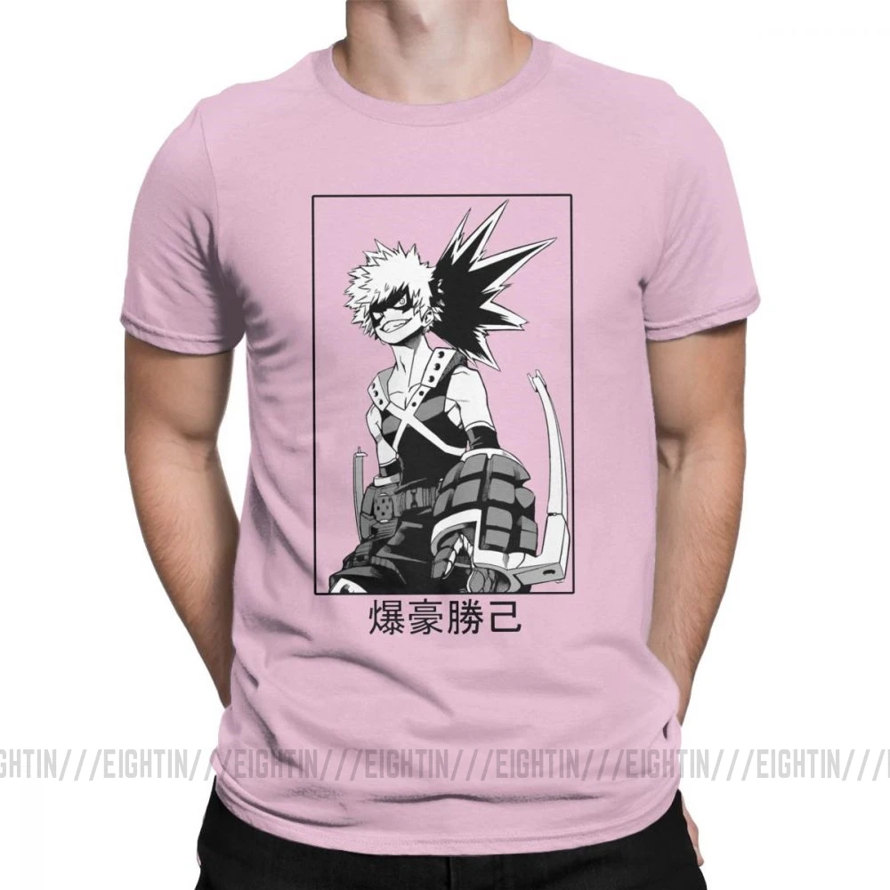 Мужская футболка с надписью «Katsuki Bakugo», футболка с надписью «My Hero Academy», новинка, топы с короткими рукавами и круглым вырезом, хлопковые футболки размера плюс - Цвет: Розовый