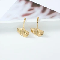 2022 european and american new stainless steel earrings gold small leaves inx wind earrings female ginkgo leaf earrings jewelry