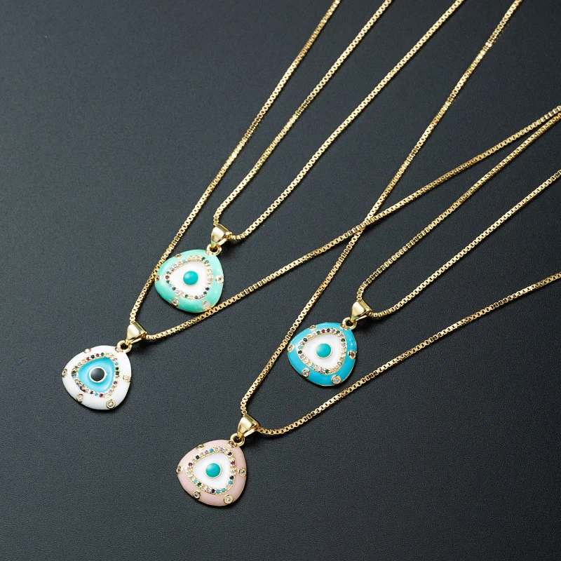 

Geometric Color Lucky Evil Eye Pendant Necklace Zirconia Turkish Clavicle Chain Necklace Lady Girl Jewelry Accessories Wholesale
