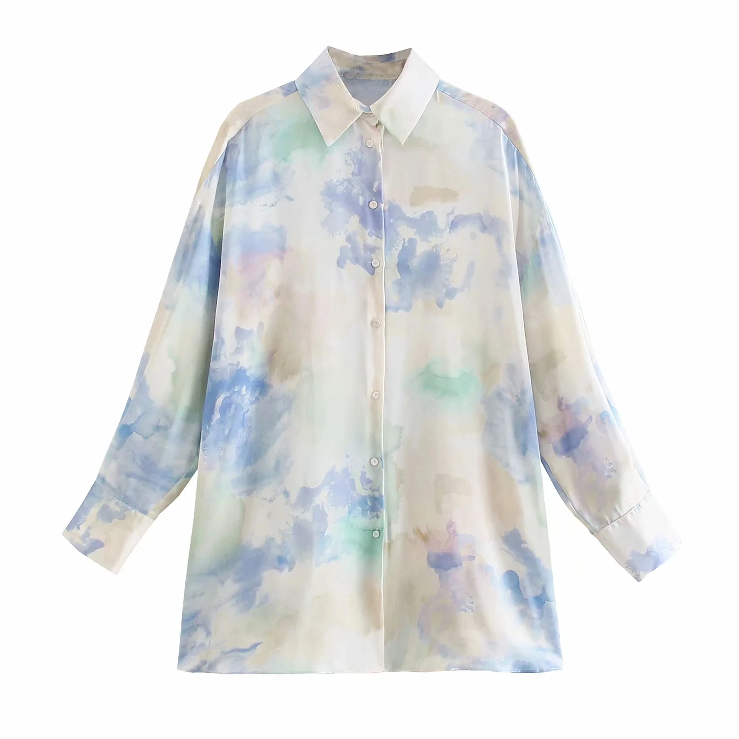 

UNIQYB Za Women’s Clothing Chic Vintage Tie Dye Print Casual Loose Blouse Office Long Sleeve Breasted Shirt Oversize Blusas Tops