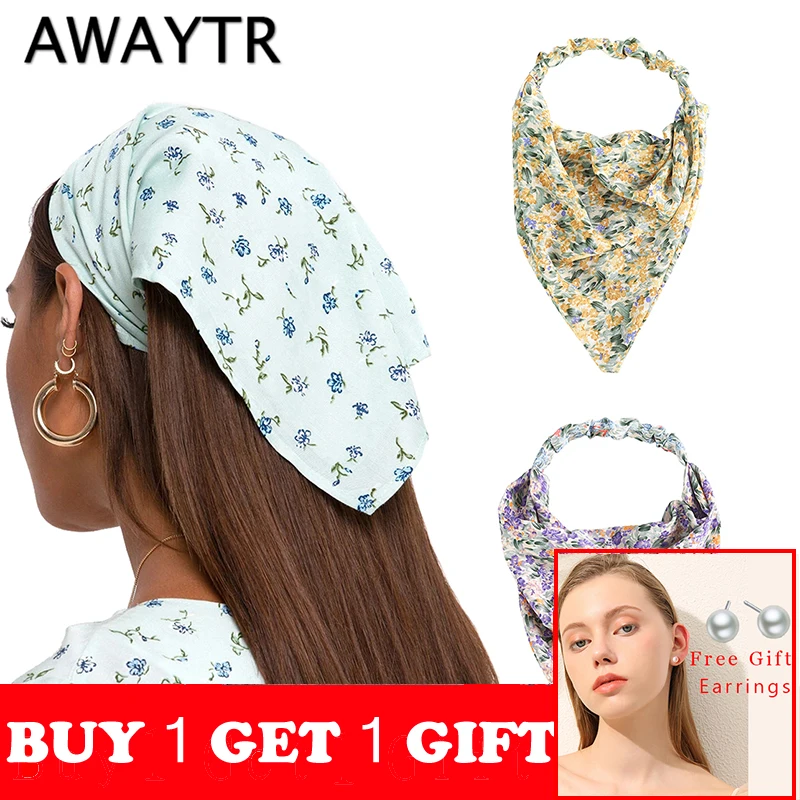 Женская резинка для волос AWAYTR с цветочным принтом эластичная повязка на голову