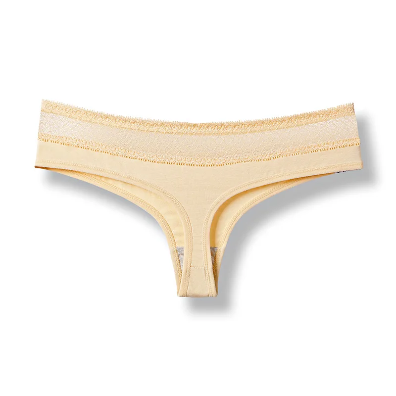 

2021 Underwear Women Solid Color High Stretch Thong Sports Fitness Pure Cotton Back Sexy Lingerie Charming Lace Hollow Panties