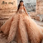 Великолепные платья цвета шампанского на одно плечо с оборками в несколько рядов для выпускного вечера 2021 Aso Ebi вечерние бальные платья наряды для конкурса свадебное платье