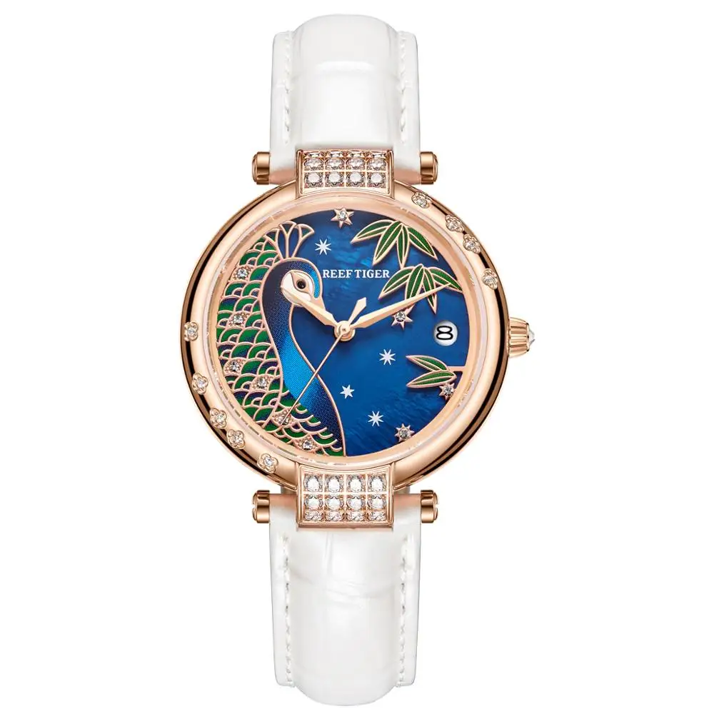 Reef Tiger / RT 2020 Luxury Automatic Watch Brands Rose Gold Steel Leather Strap Relogio Feminino RGA1587 | Наручные часы