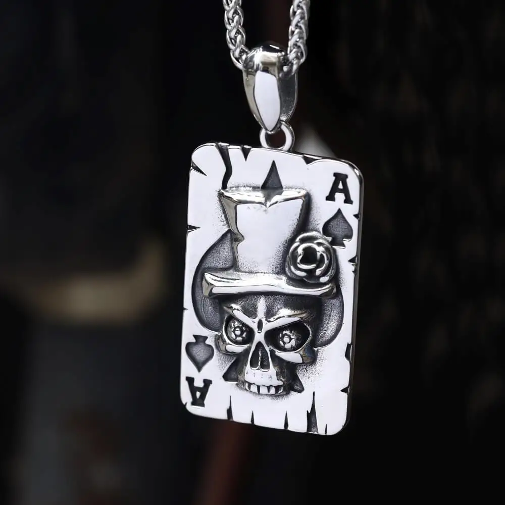

Retro Punk Hip Hop Rock Poker Spades Skull Men's Necklace Pendant Boy Birthday Holiday Gift Party Jewelry Wholesale