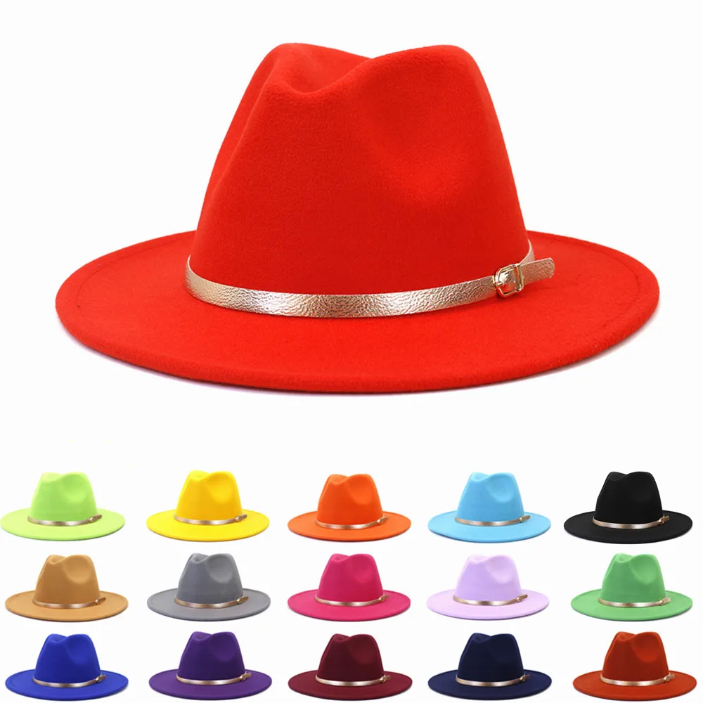Мужская классическая фетровая шляпа Wo в стиле ретро с широкими полями и золотым