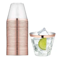 25pcs plastic disposable cup rose gold edge hard cocktail glasses wine cups juice whiskey cup birthday party wedding accessories