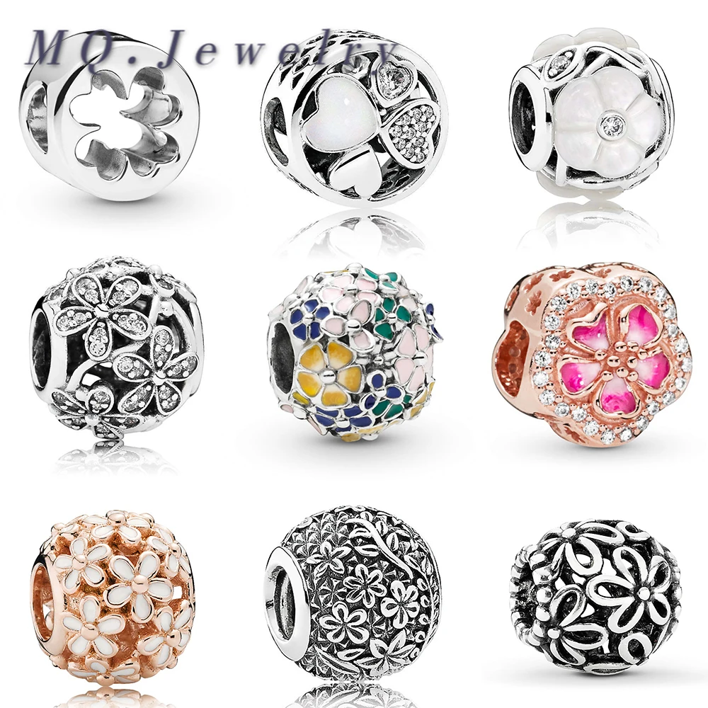 

2020 New 925 Original Silver Openwork Classic Flower Daisy Lucky Four-Leaf Clover Cut Out Charm Fit DIY Bracelet Bangle Jewelry