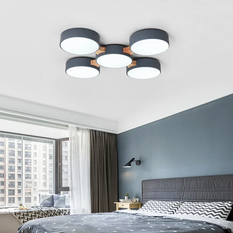 $56.00 Nordic simple home living room molecular creative LED 220V ceiling lamp solid wooden bedroom dining room lamp restaurant cafe