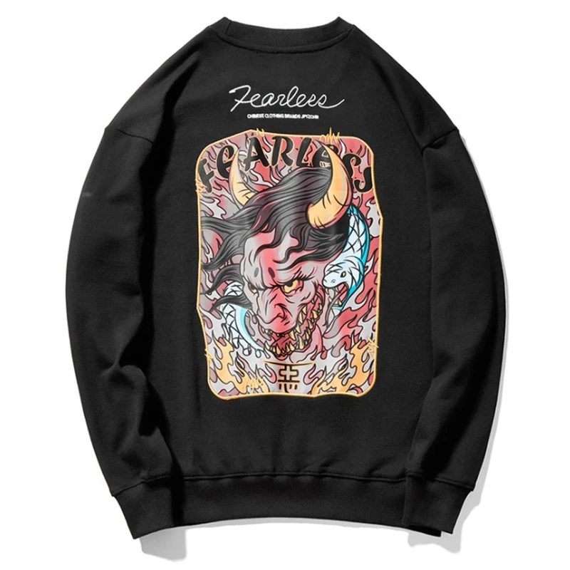 

Men Long Sleeve round collar T-shirts printing demon Autumn High Street Streetwear 3XL cozy Baggy Korean Trendy Harajuku