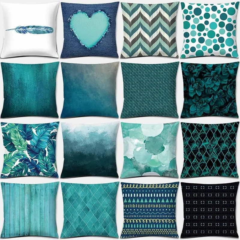 

16 Styles Stylish Teal Blue Double-Sided Printing Natural Square Pillowcase Home Decoration Car Sofa Cushion Cover Textiles