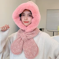 fashion 2 in 1 balaclava windproof hood thick warm scarf hat ear protect warm for fall winter daily wear morning workout