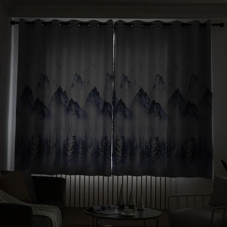 

Chinese Traditional Landscape Painting Blackout Curtains Heat-insulated Curtains For Living Room Decorate The Window