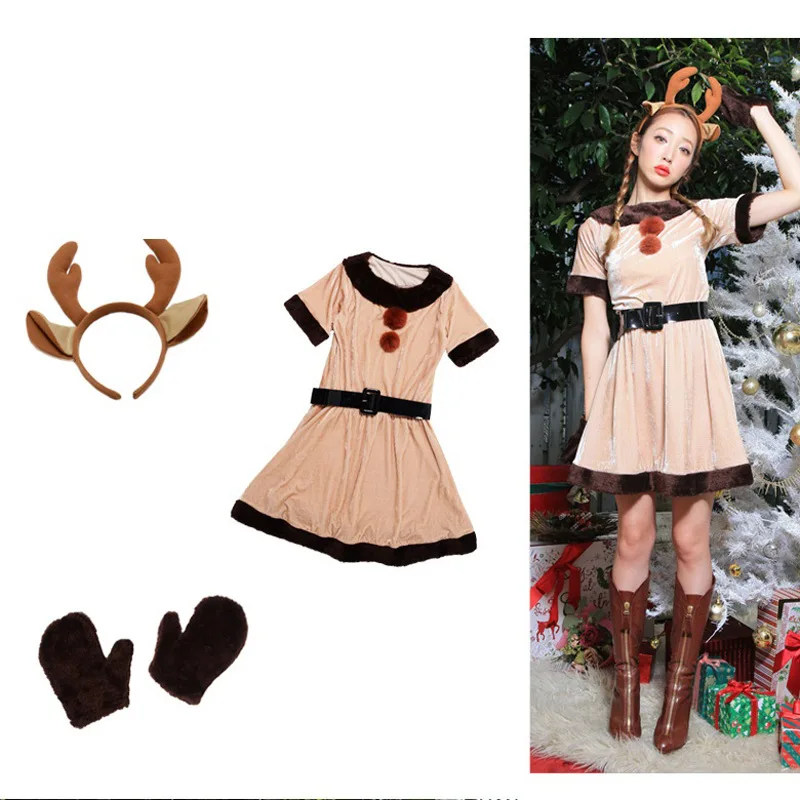 Женское рождественское платье с оленями для маскарада или вечевечерние на