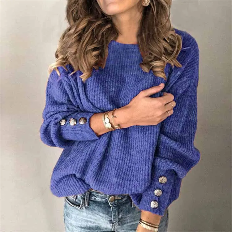 

Autumn Women's Long Sleeved O Neck Button Sweaters Top Knitted Women Casual Jumper Plus Size Pullover Shirt for Ladies 2022