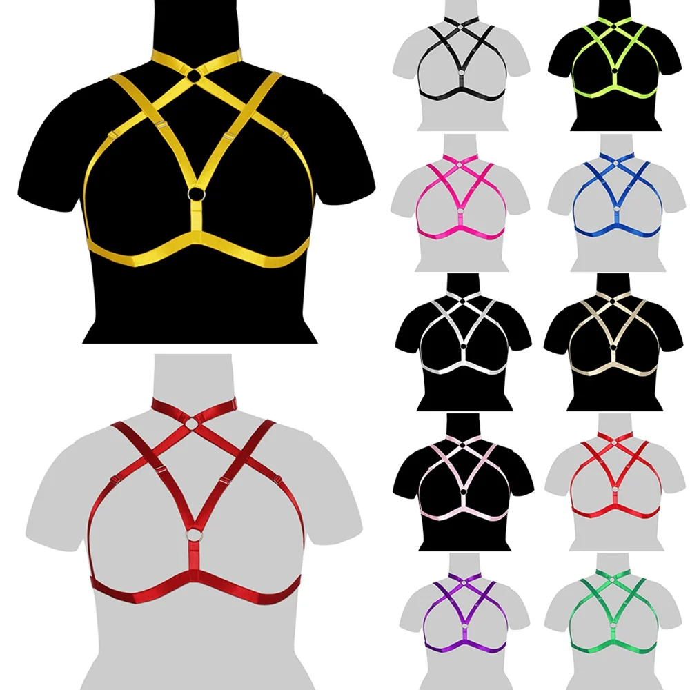

Fetish Harness For Plump Women Plus Size Sexy Lingerie Hollow Bra Bondage Top Exotic Festival Rave Wear Party Club Goth Clothes