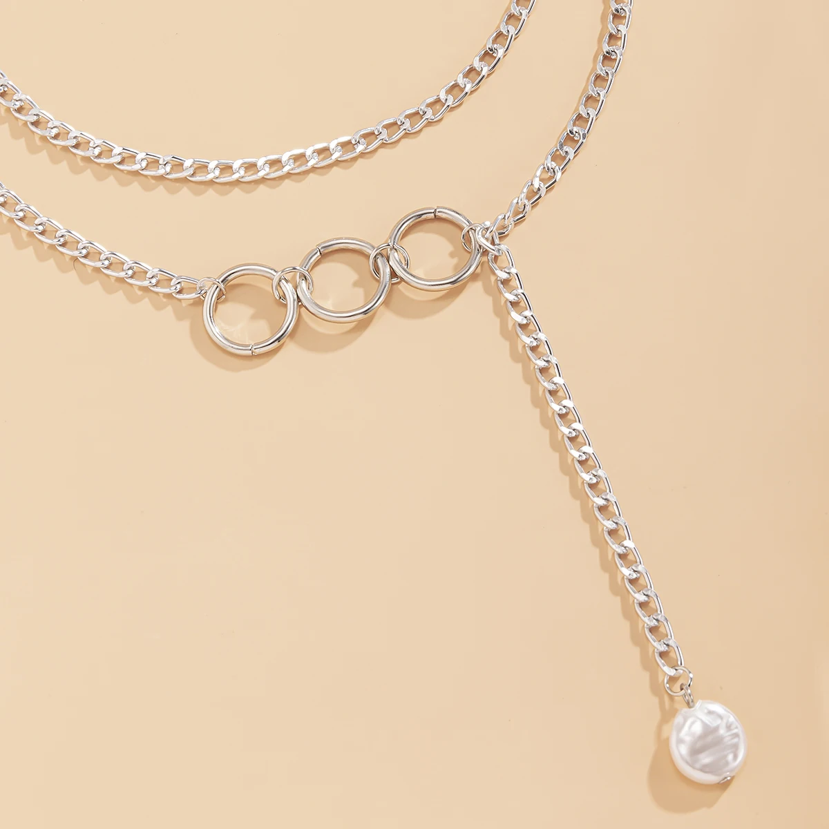 

SHIXIN Punk Layered Link Circle Pendant Choker Necklace for Women Fashion Long Tassel Pearl Necklace Chains on Neck 2021 Jewelry