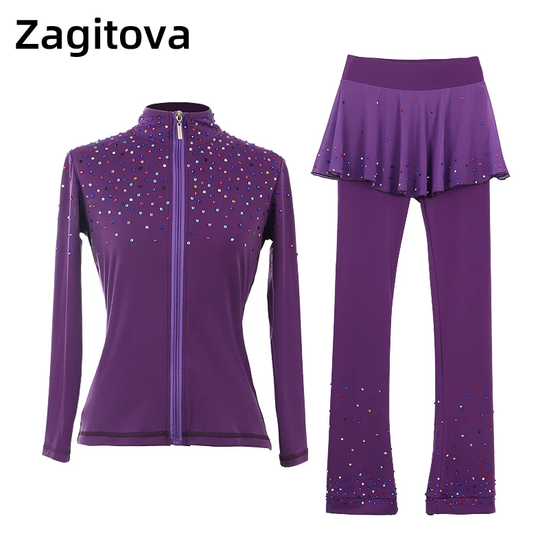 

Ice Figure Skating Dress Jacket Pants Women's Girls' Trousers Skirt Top Black Violet Sportswear Stretch Fabrics Hip protection