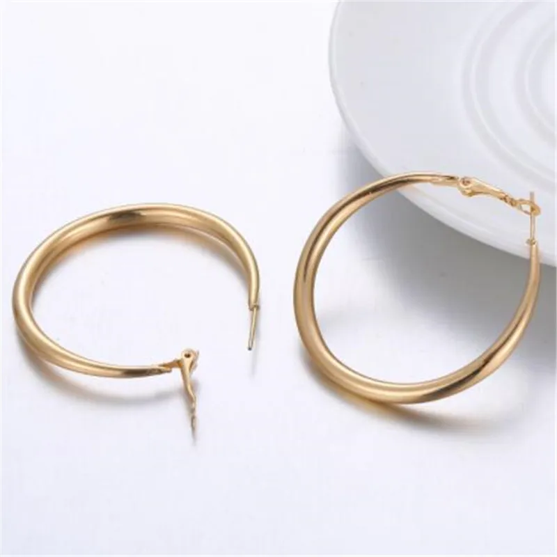 

WKOUD Gold color circle creole creative earrings, Stainless Steel Big Round wives Hoop Earrings gifts for women