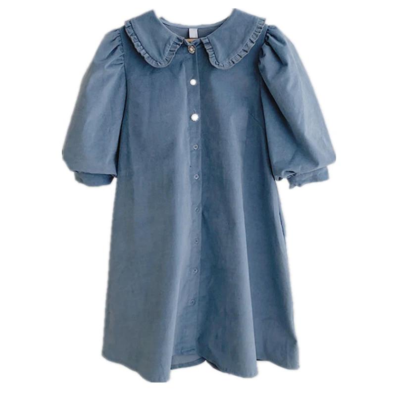 

Spring 2021 New Women High Grade-Grade French Style Retro Puff Sleeve Vintage Tea Break Skirt Waist Slimming Doll Collar