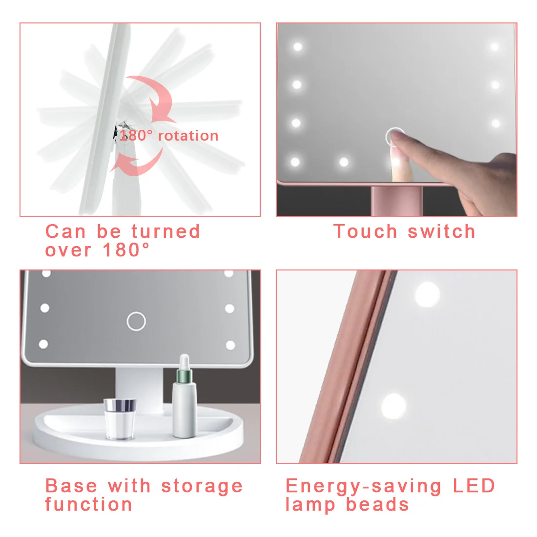 

LED Makeup Mirror Illuminated Cosmetic Table Mirror With Light for Make Up Adjustable Light 22 Touch Screen Eyelash Brush