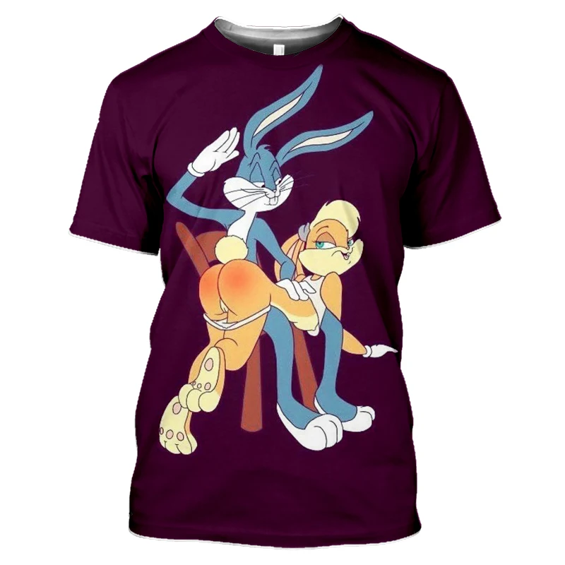 

2021 Nuevos Hombres Y Mujeres 3D Conejo Estampado De Dibujos Animados Camiseta Verano Divertido Animal Conejo Camiseta De Manga