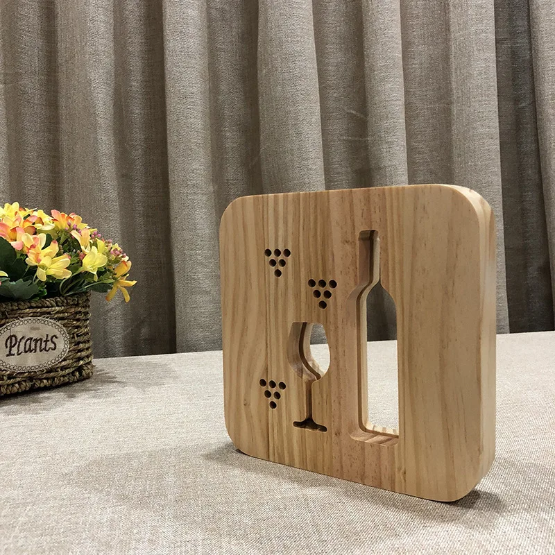 

3D Wooden Wine Cup Footprints Shadow LED Wood USB Desk Night Light Christianity Crucifix Crafts Table Lamps Gift Home Decoration