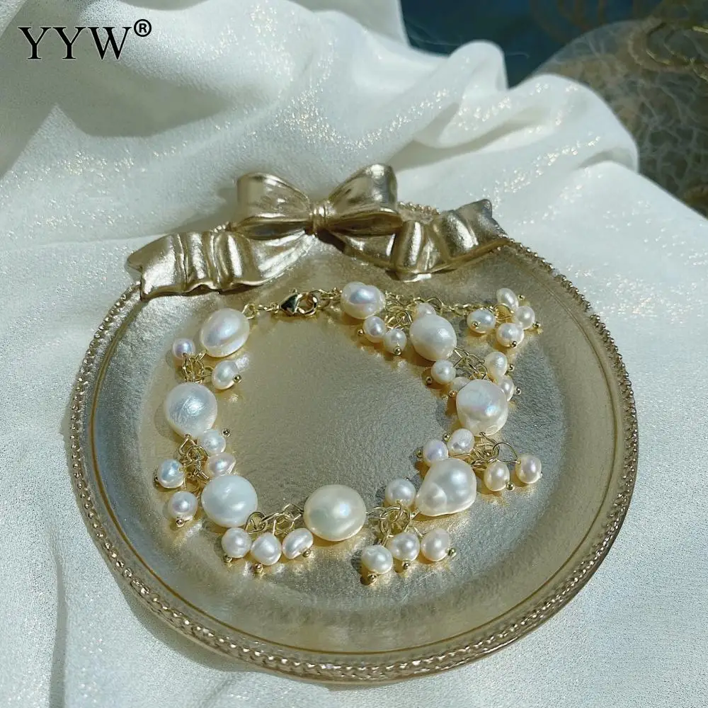 

New Freshwater Cultured Pearl Bracelet Women Baroque Irregular Pearl Temperament Elegant White Bracelet 5mm Length:Approx 20cm