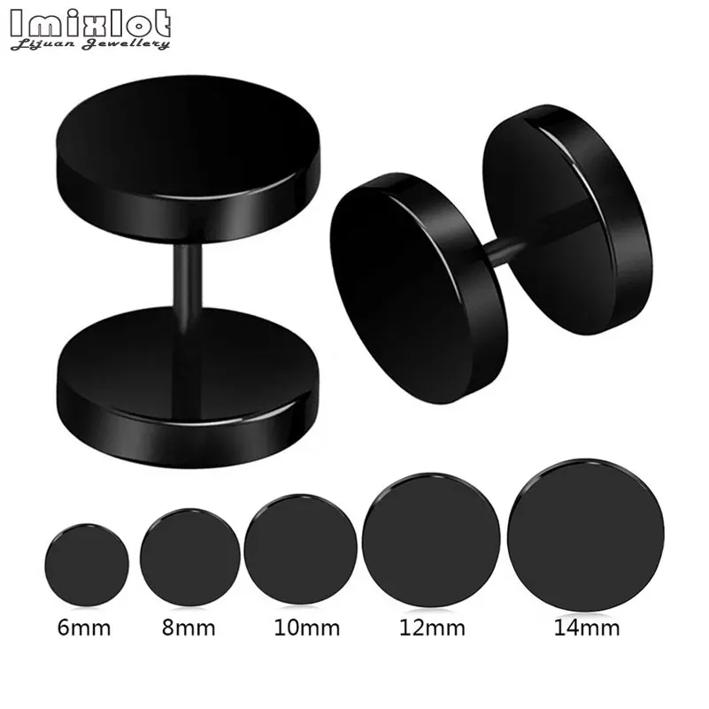 1PC Punk Black Stainless Steel Stud Earrings for Men Women Gothic 6/8/10/12/14mm Round Barbell Earring Men's Jewelry | Украшения и