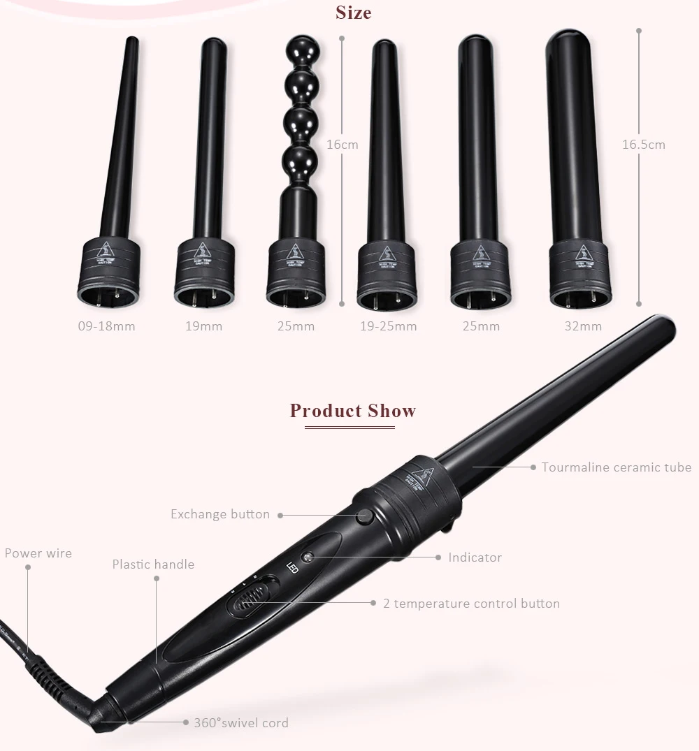 6 в 1 Профессиональный Керамика щипцы для завивки Сменные прибор для завивки волос светодиодный дисплей Плойка для