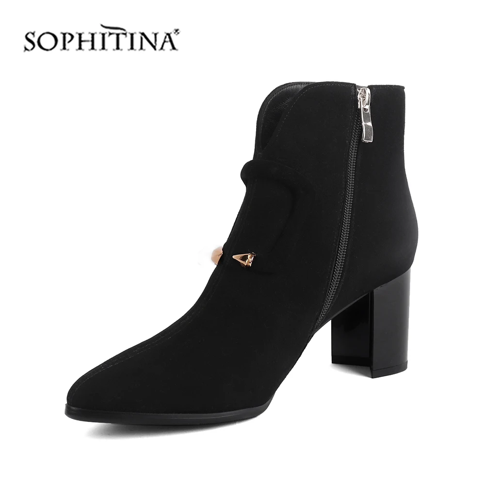 SOPHITINA/женские ботинки на квадратном каблуке Высококачественная детская замшевая