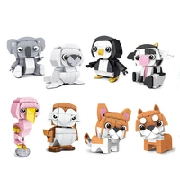 8pc creative animal series building blocks koala penguin cows flamingo owl dog cute anime figures doll kids toys birthday gifts