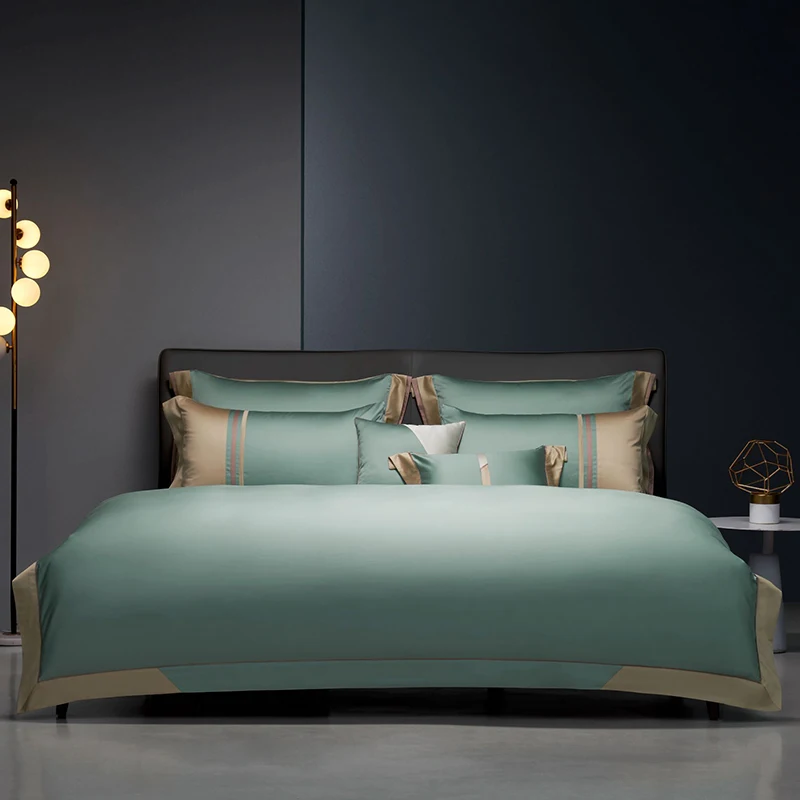 

1000TC Egyptian Cotton Bedding Set Luxury Bed Linen Green Duvet Covet Queen King Size Bedsheet Pillowcase for Adults
