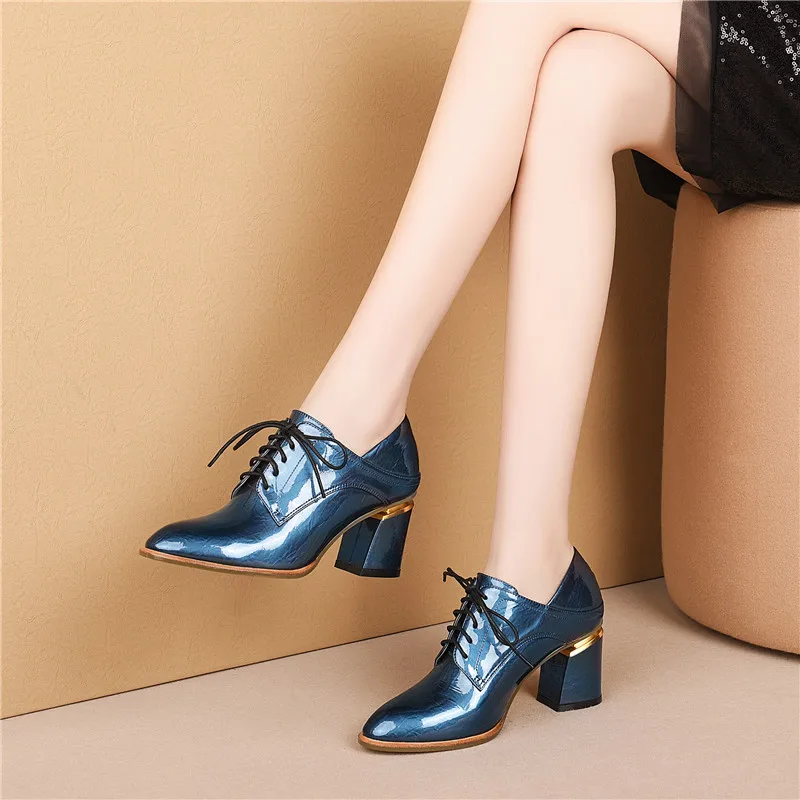 Женские модельные туфли MORAZORA черные из натуральной кожи на толстом высоком