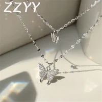 zzyy shiny butterfly necklace female exquisite silver color double layer pendant clavicle chain necklace valentines day gifts