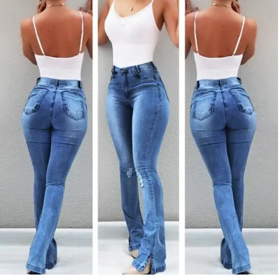 

Denim Pants Sexy Push-Up Flare Stretch Blue women's jeans Women's High Waist Ripped Skinny Jeans women's fashion jeans