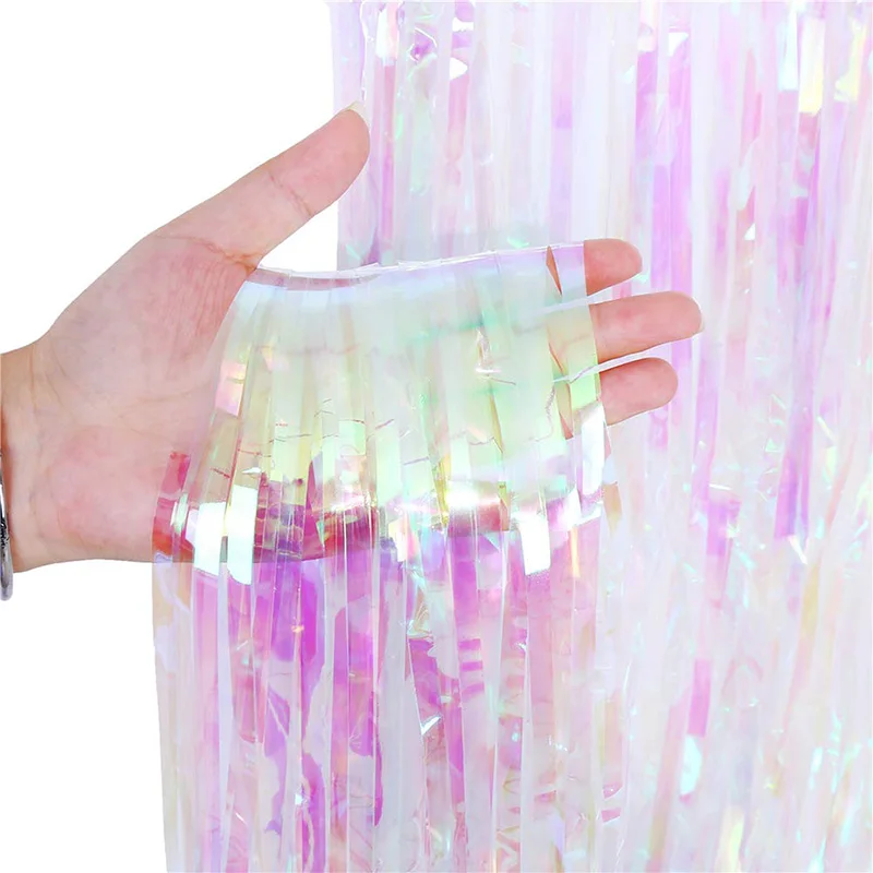 white Iridescent 2 м день рождения свадебное украшение фон белая радуга Переливающаяся фольга бахрома металлический занавес украшение стены фото стенд - Цвет: white Iridescent